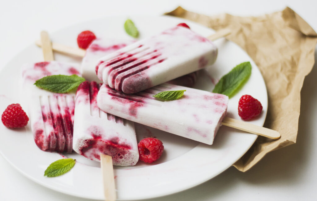 Coconut Raspberry and Mint Icy Poles