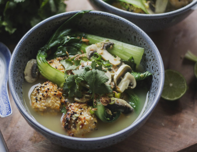 Asian Broth with Chicken Meatballs