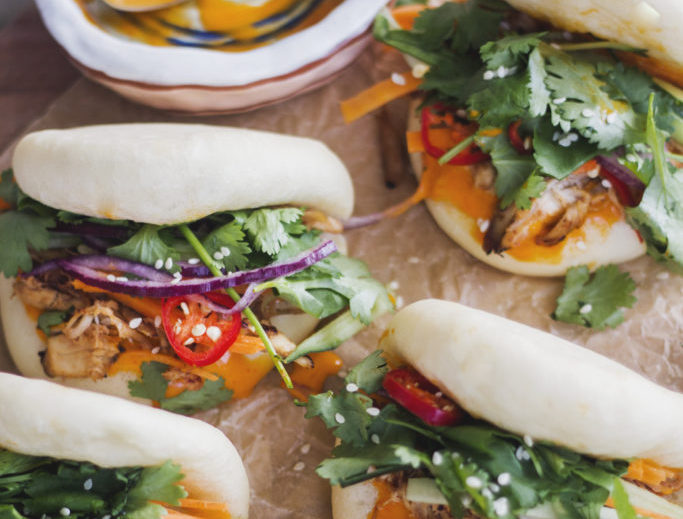 Asian Steamed Buns with Shredded Chicken